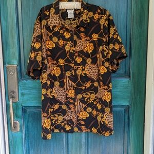 Bentley Plus Black & Gold Chain Rose Cheetah Print Button Down Shirt